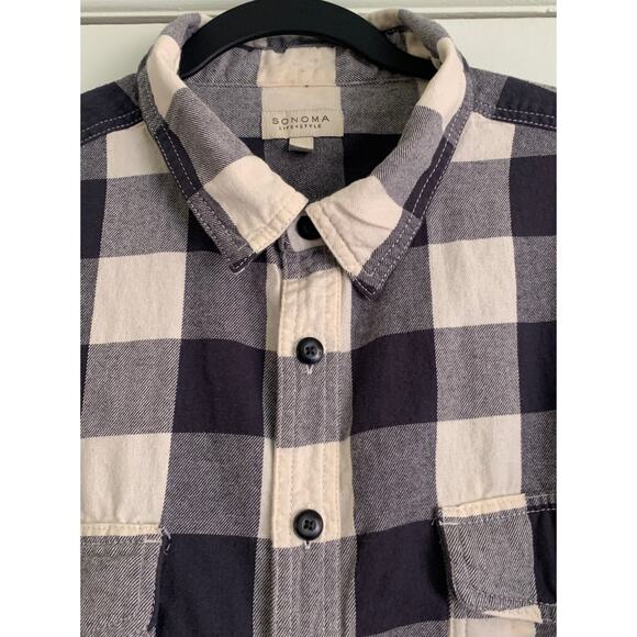 Sonoma Flannel Button Up Shirt Men's XL Long Sleeve Multicolor Check Cotton - Picture 1 of 10